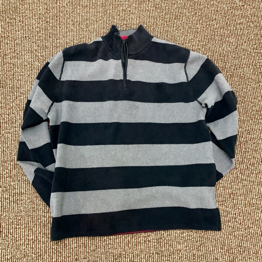 Men's XL 100% Cotton Horizontal Striped Evergreen 1/4 Zip Sweater